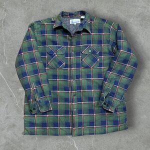 Lumber Jack Vintage 80s Quilt Lined Flannel Jacket Green Navy Men's Size XL